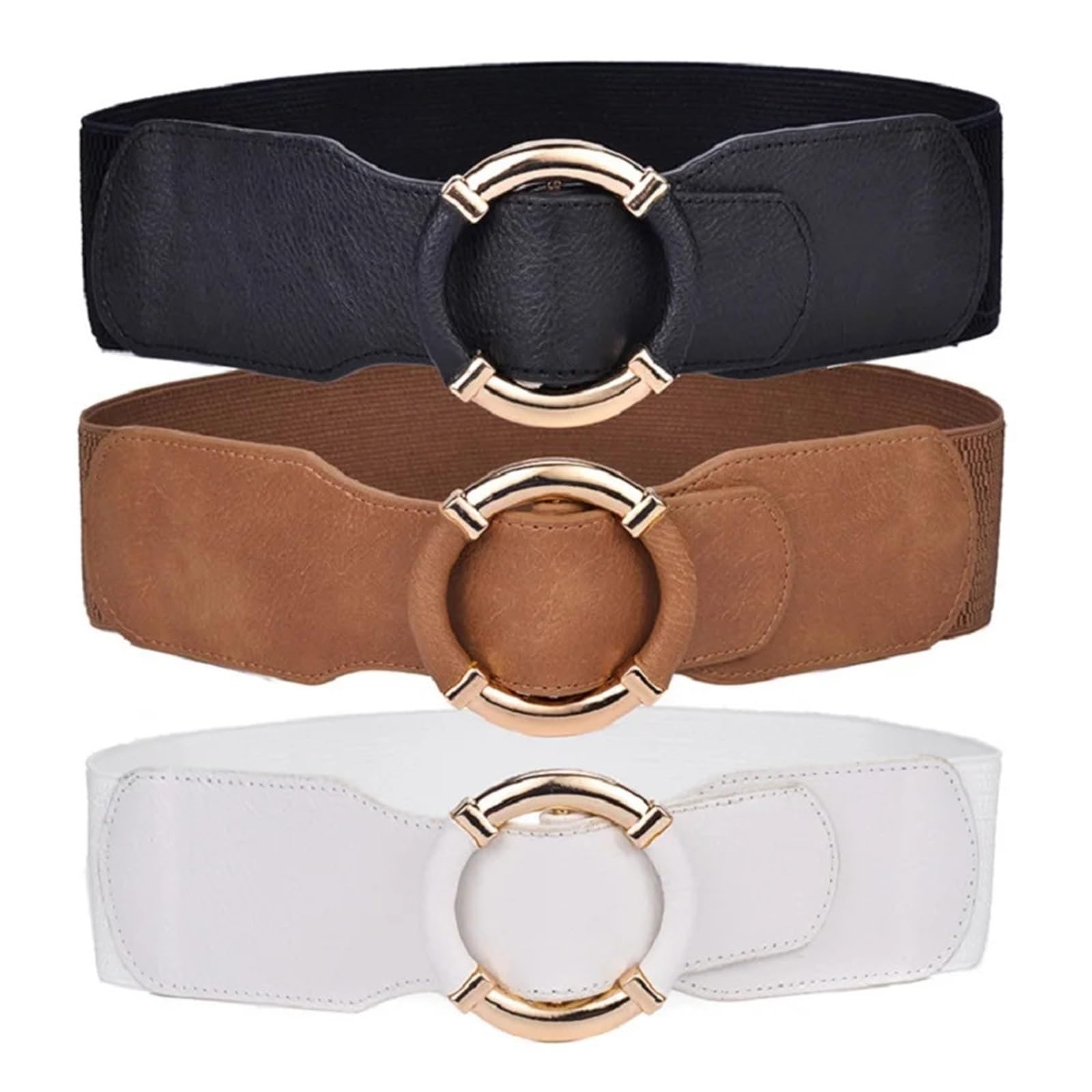 Cinturon Elastico Mujer Cinturón elástico Corsé Cinturones de cintura for mujer Tendencia Círculo dorado con hebilla Estiramiento negro ancho