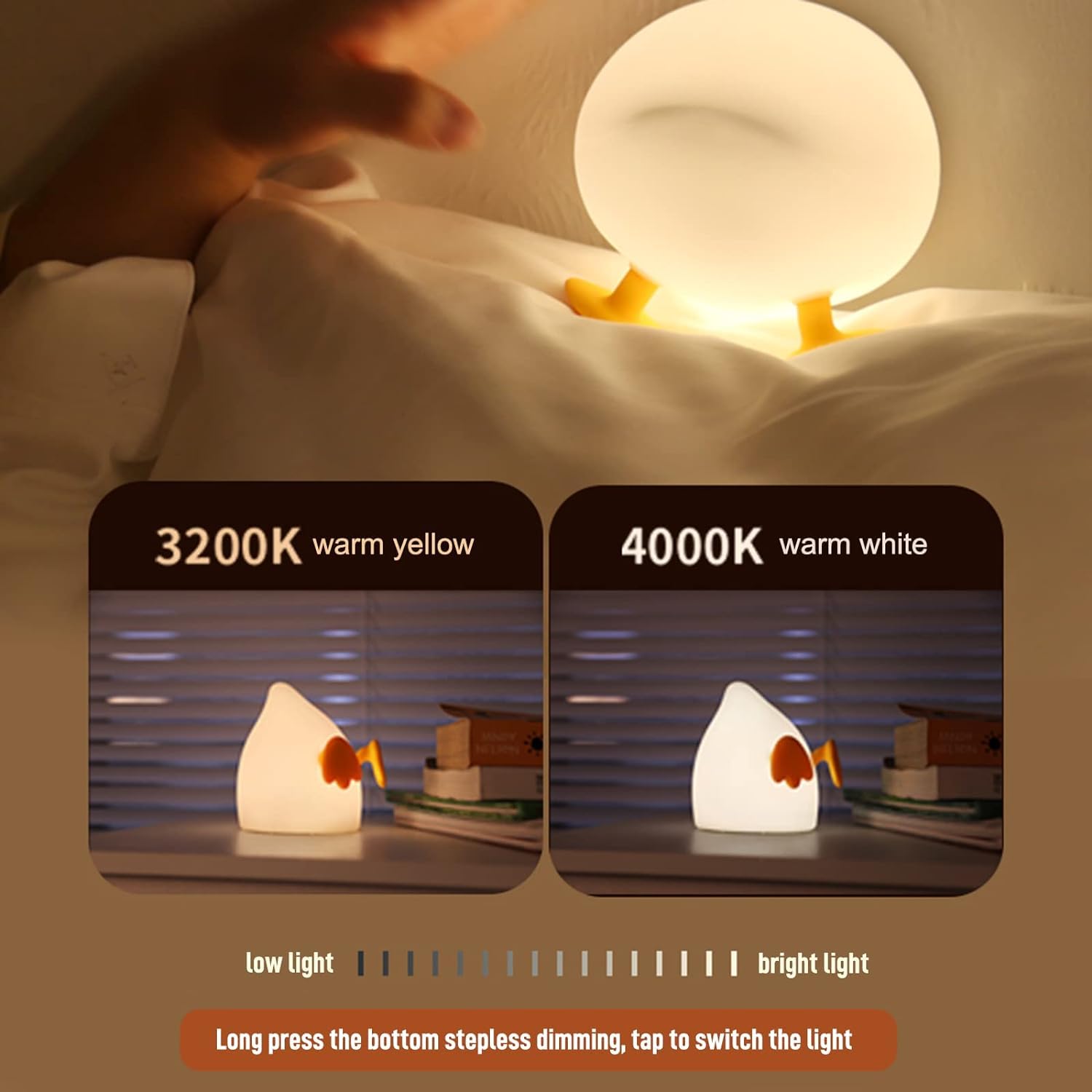 Único Lámpara de Noche, lámpara de Noche de Silicona con Bonito Pato, luz de Silicona para guardería con Temporizador de 20 Minutos, Control de Grifo, Noche de Noche Luz de Noche