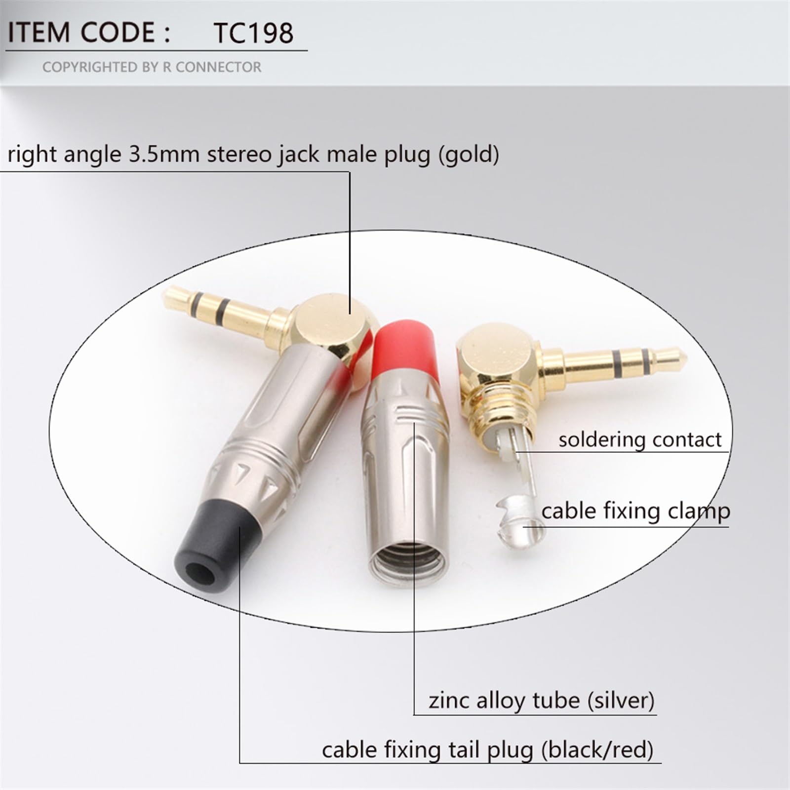 10 Uds forma de L 90 grados 3,5mm 3 polos conector macho estéreo ángulo recto conector de tubo de aleación de Zinc conector Jack de auriculares for soldar(Red Tube)