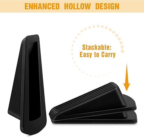 Miniatura 6 de Crosize Paquete de 3 topes de puerta de goma para piso, cuña de tope de puerta para puerta resistente, color negro