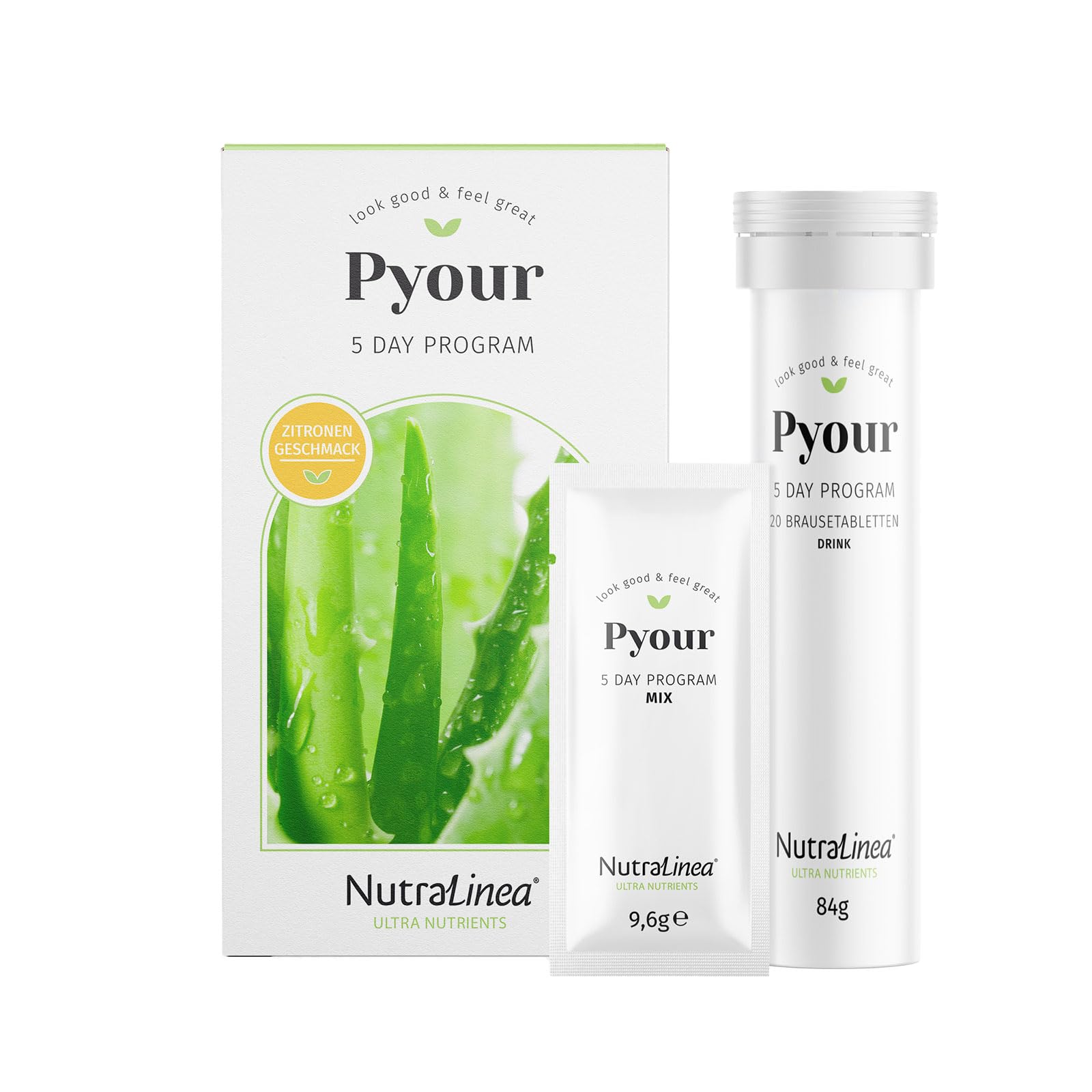 NutraLinea Pyour 5-Tage-Programm, Darmprogramm mit Drink & Brausetablette, Zitronen Geschmack