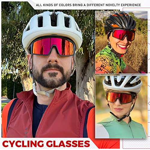 SCVCN Cycling Glasses Polarized with 3 Interchangeable Lenses for Men Women UV400 Protection MTB Bike Running Driving Fishing Golf Cycle 01 Red Black - Image 2