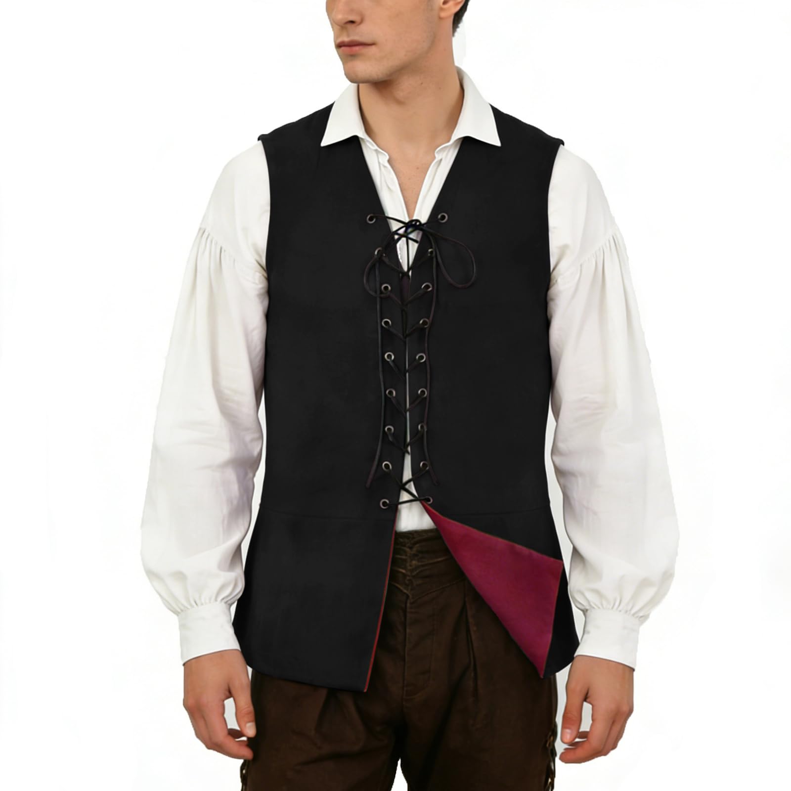 bpurb Mens Renaissance Steampunk Lace-up Vest Gothic Waistcoat Reversible Vest for Men-picture-16