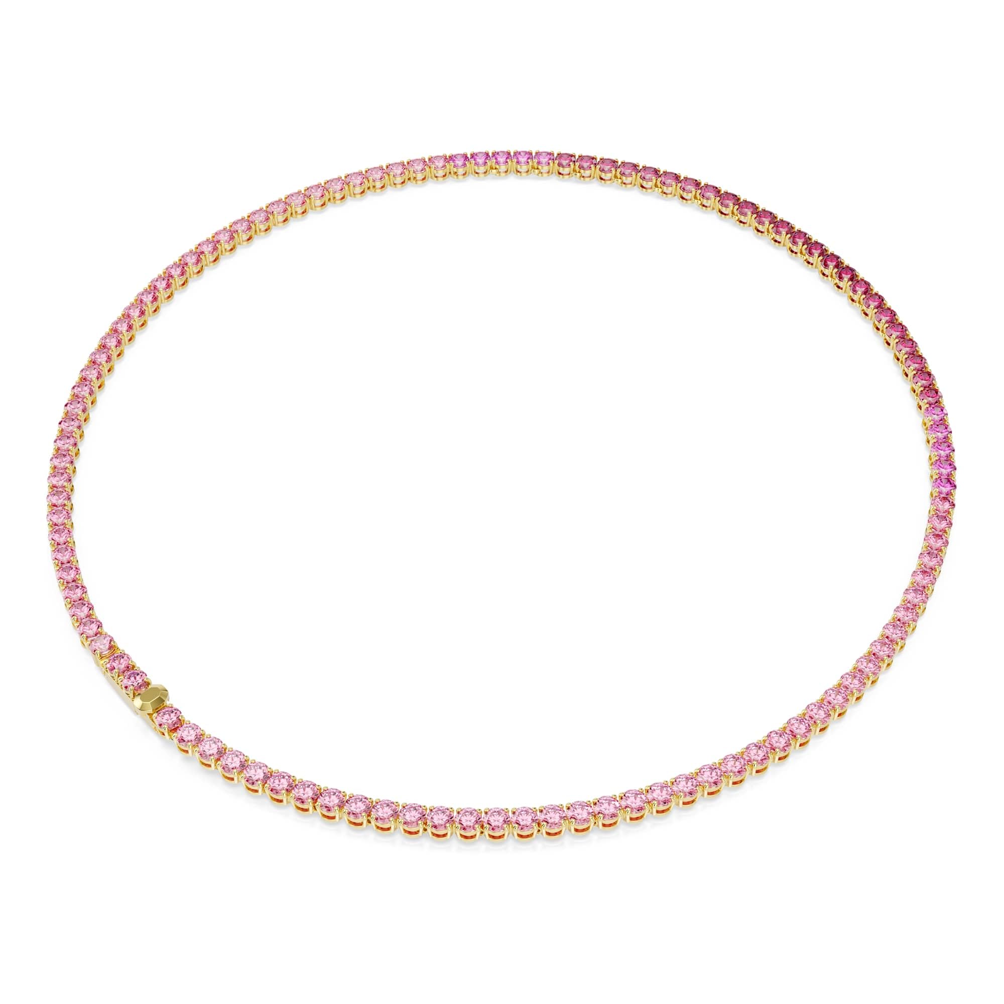 Swarovski Naszyjnik Tennis Matrix, Szlif okrągły, Różowy, Powłoka w odcieniu złota