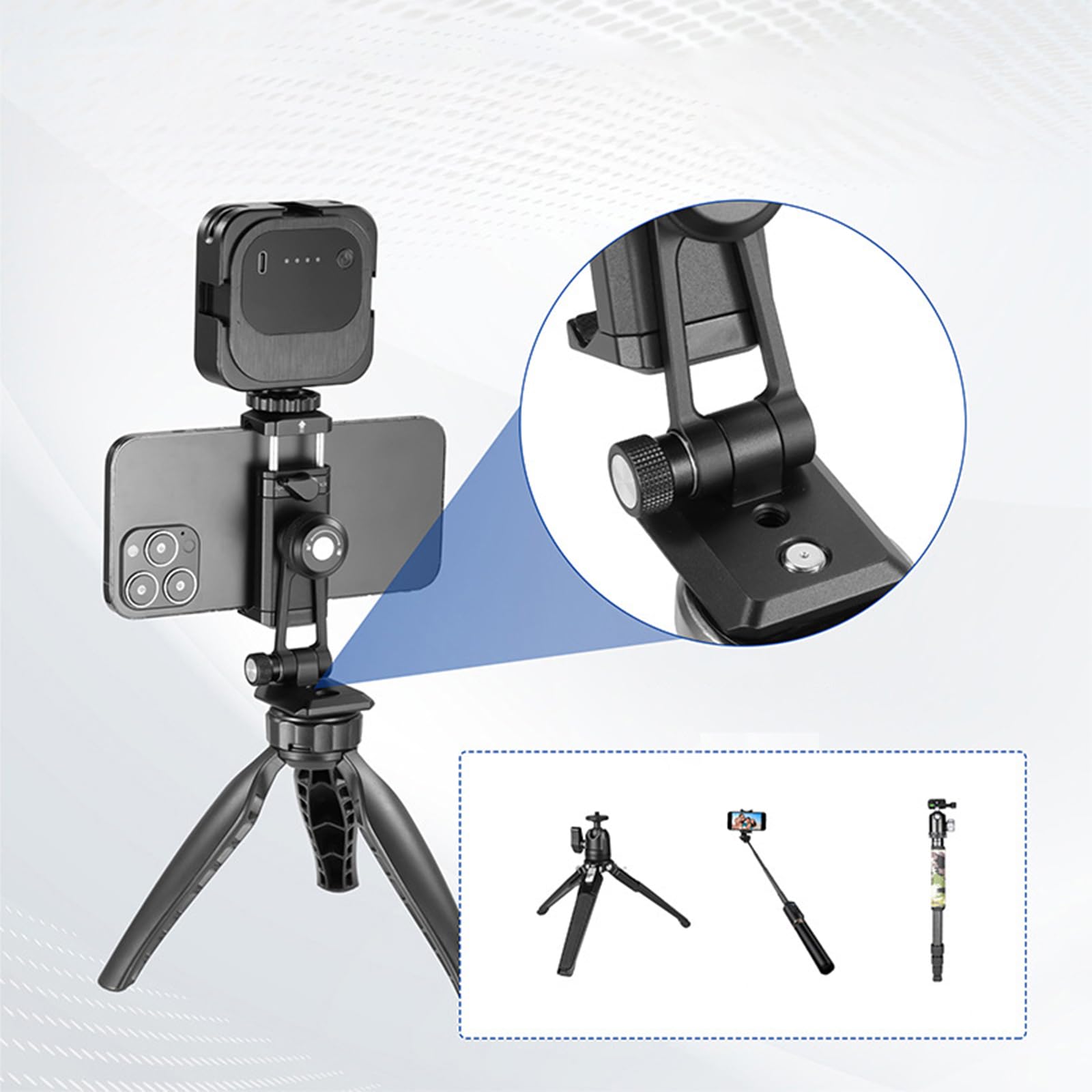 Soporte de trípode para teléfonos inteligentes, clip adaptador ajustable con soportes de zapata fría para mejorar la fotografía de video