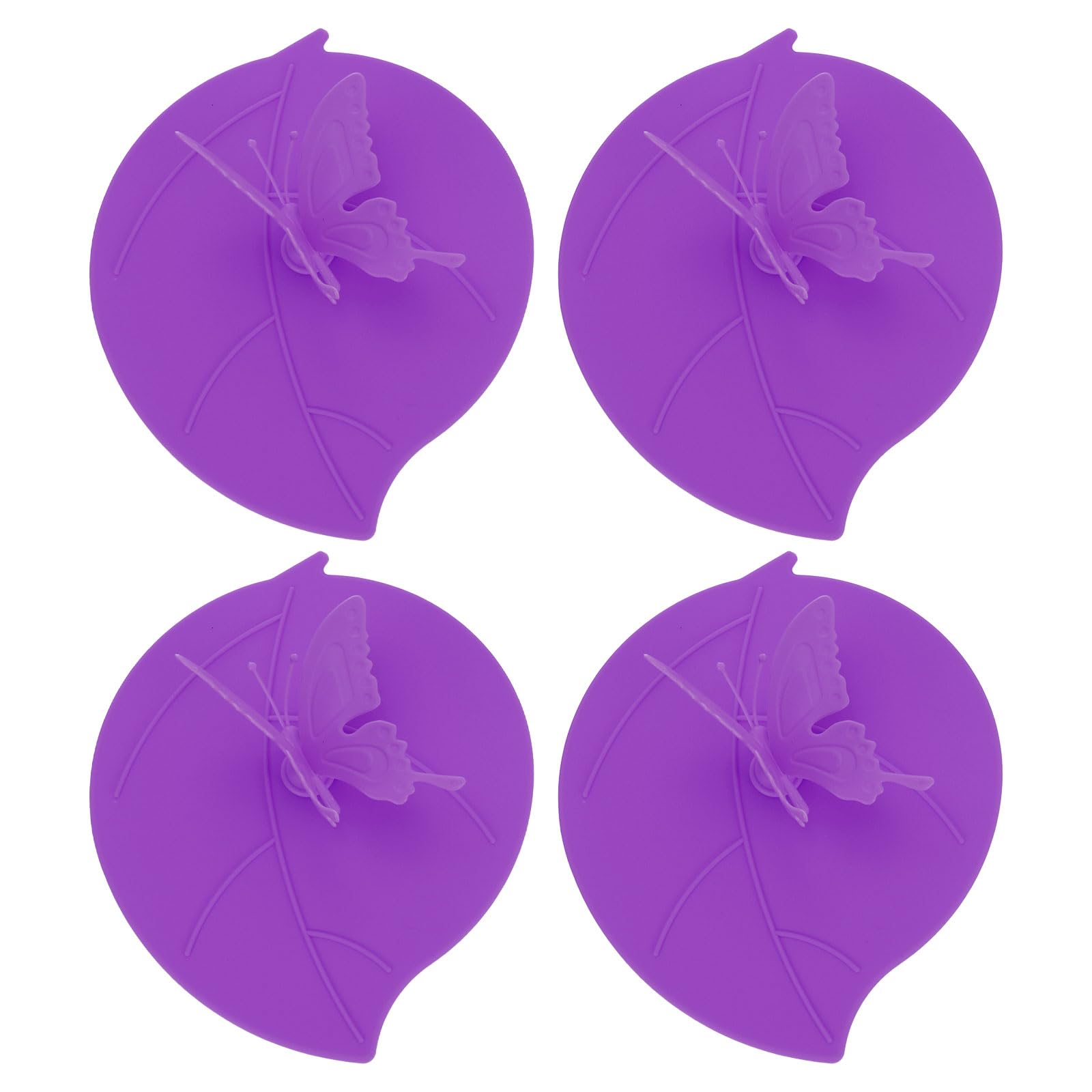 4Pcs Silicone Cup Lids, 5 Inch Mug Cover Seal Butterfly Silicone Cup Covers Reusable Anti-Dust Airtight Mug Lid for Hot and Cold Drinks Cup Glass Cup Coffee Cup, Purple