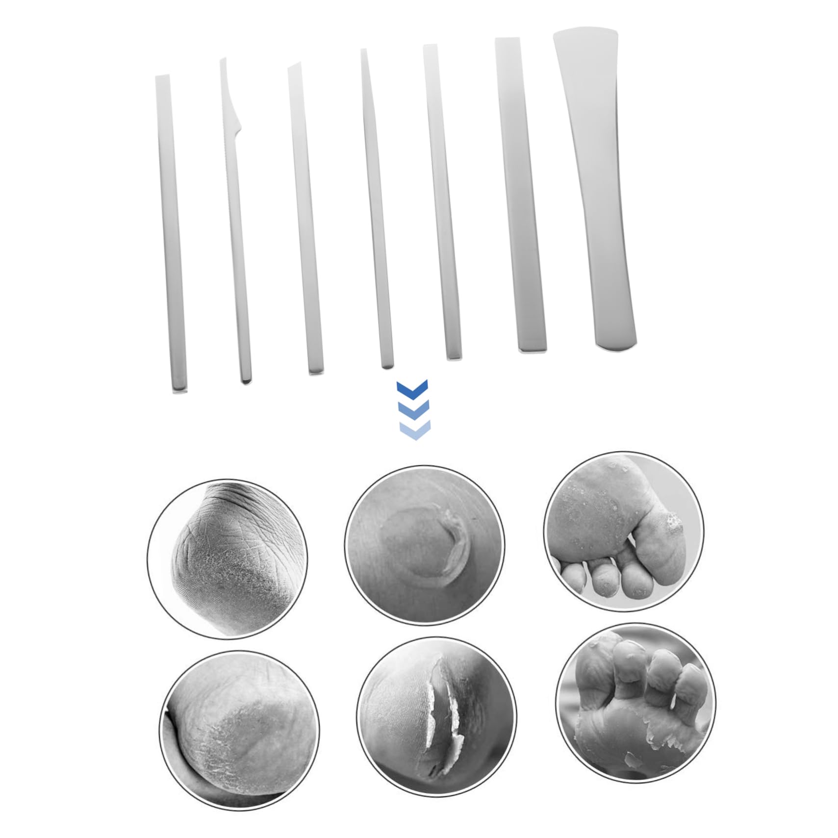 Acciaio ad Alto Manganese Coltelli per Pedicure Set 7 Pezzi | Argento, Materiale Pu, per Uso Familiare e Professionale, per Mani e Piedi, Rimozione Calli e Pelle Secca