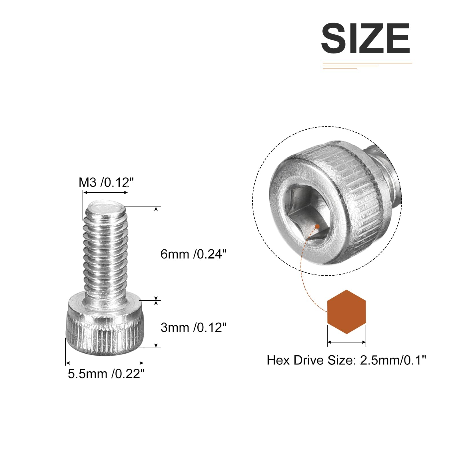 DTGN M3x6mm Socket Head Cap Screws Bolts, 100Pcs 304 Stainless Steel 18-8, Metric Machine Hex Socket Screw, Hex Drive - Image 2
