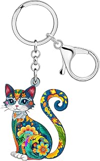 Boho Cat Keychain Gifts for Cat Lovers Women, Acrylic Cute Kitten Pet Animal Keychains Backpack Bag Charms Accessories