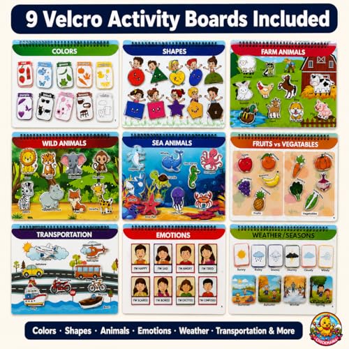 Image of CHICKMAMA Busy Binder Book for Toddlers 1-5 Years | 9 Velcro Activity Boards + 15 Write & Wipe Reusable Pages | 50+ Velcro Pieces | 2 Erasable Pens | Montessori Quiet Book | Educational Activity Toy