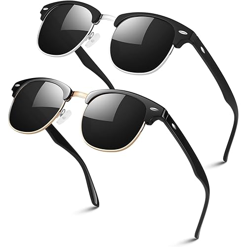 LINVO Polarized Semi Rimless Sunglasses for Men Women, Classic Retro Shades Half Frame Driving Sun Glasses UV Protection