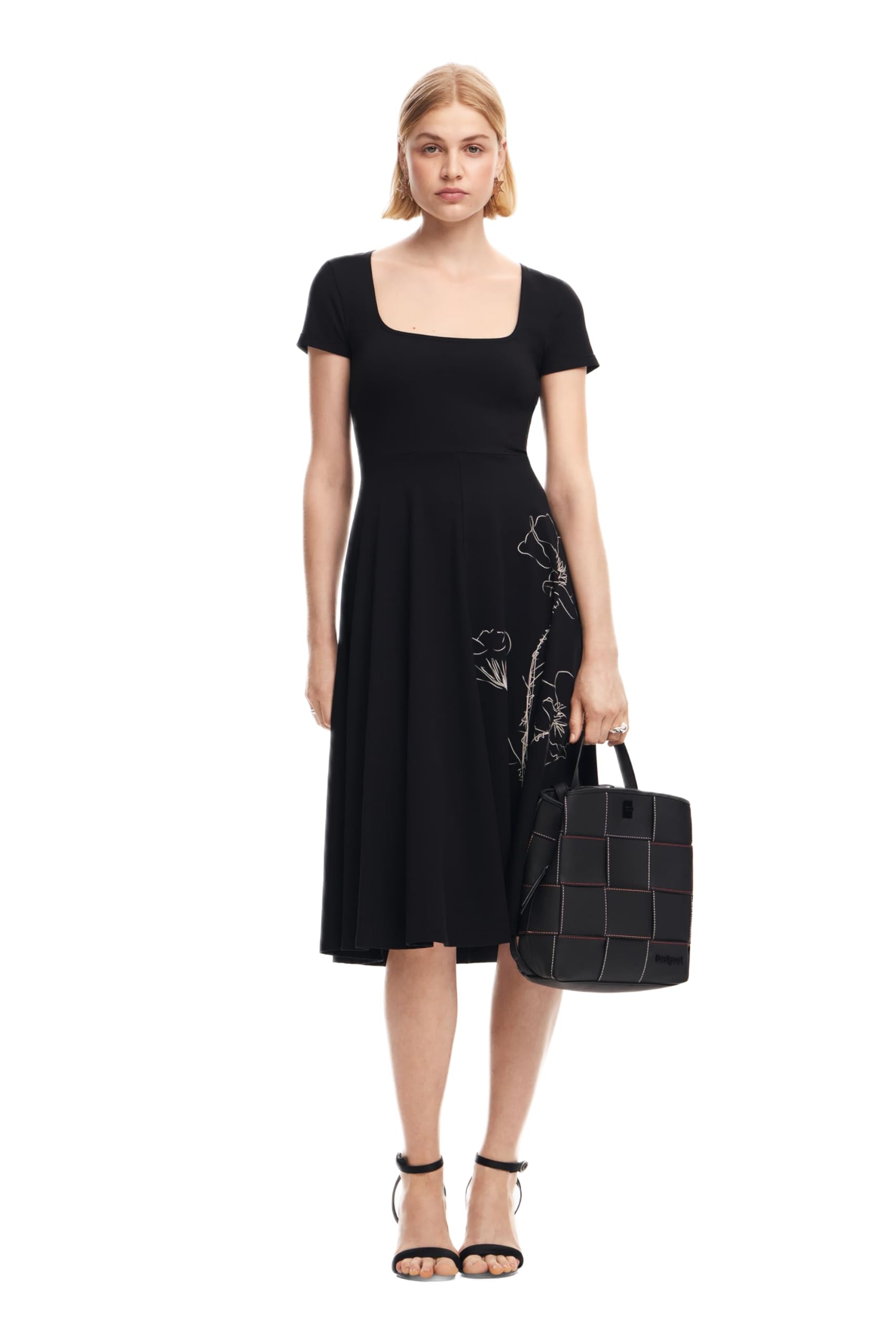 Desigual Napoles Square Neck Midi Jersey Dress 25SWVK09 Black