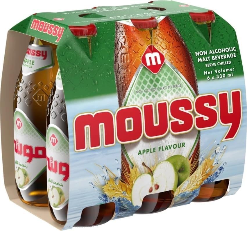 Moussy Non-Alcoholic Malt Beverage Apple Flavour Each 330ml, X Pack of 6 (From UAE)