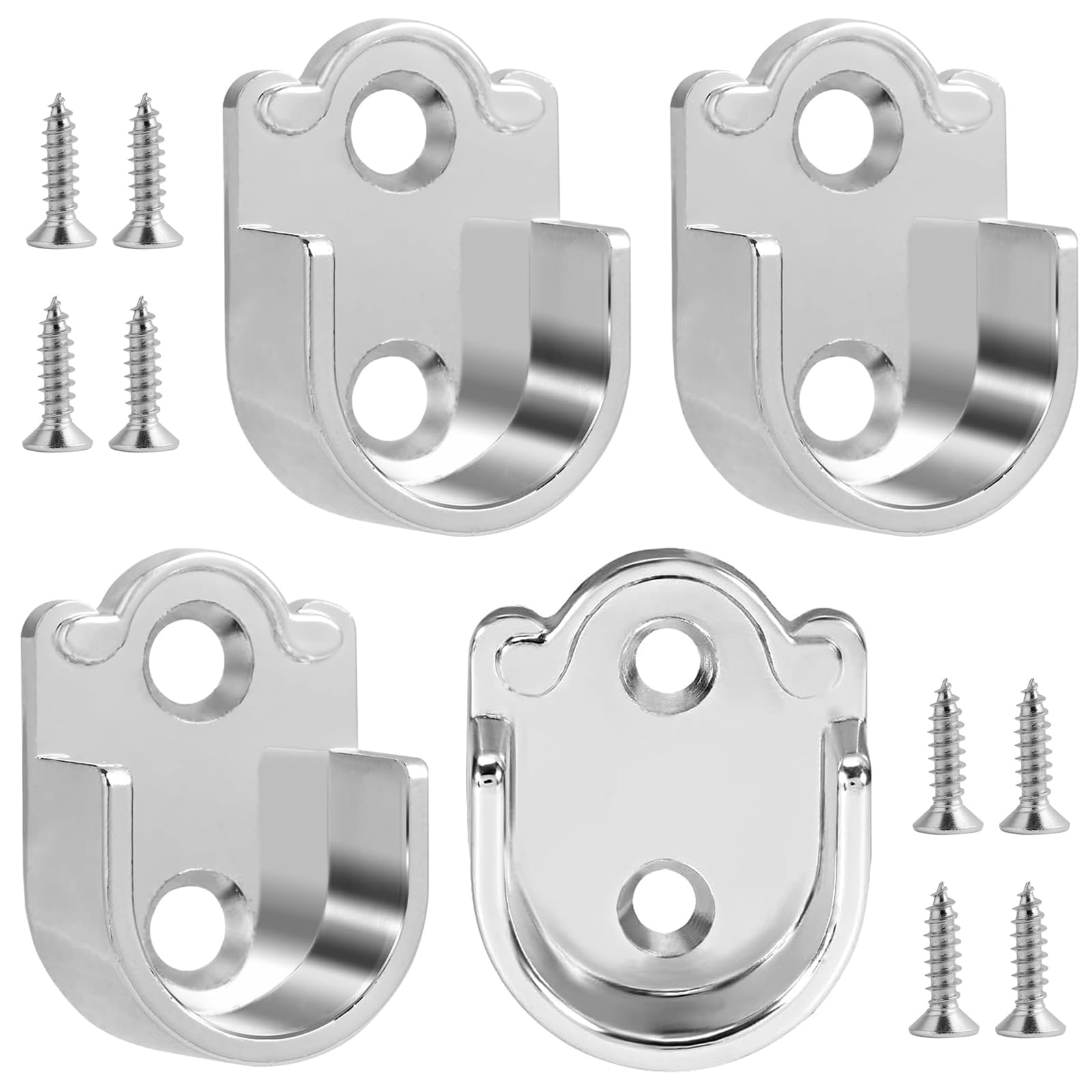 4 PCS Wardrobe Rail Bracket, 25mm Zinc Alloy Curtain Rail Brackets U Shaped Flange Wardrobe Pole Brackets with 8 Screws for 19mm Shower Rods