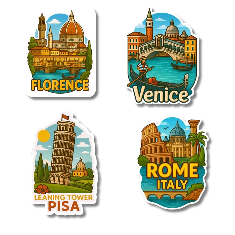 Regalo Casila Italy Fridge Magnet Set 4 Piece Souvenir Gift for Tourists Rome Venice Florence Pisa Fridge Magnet for Kitchen Office Travel Keepsake Decor-image-44