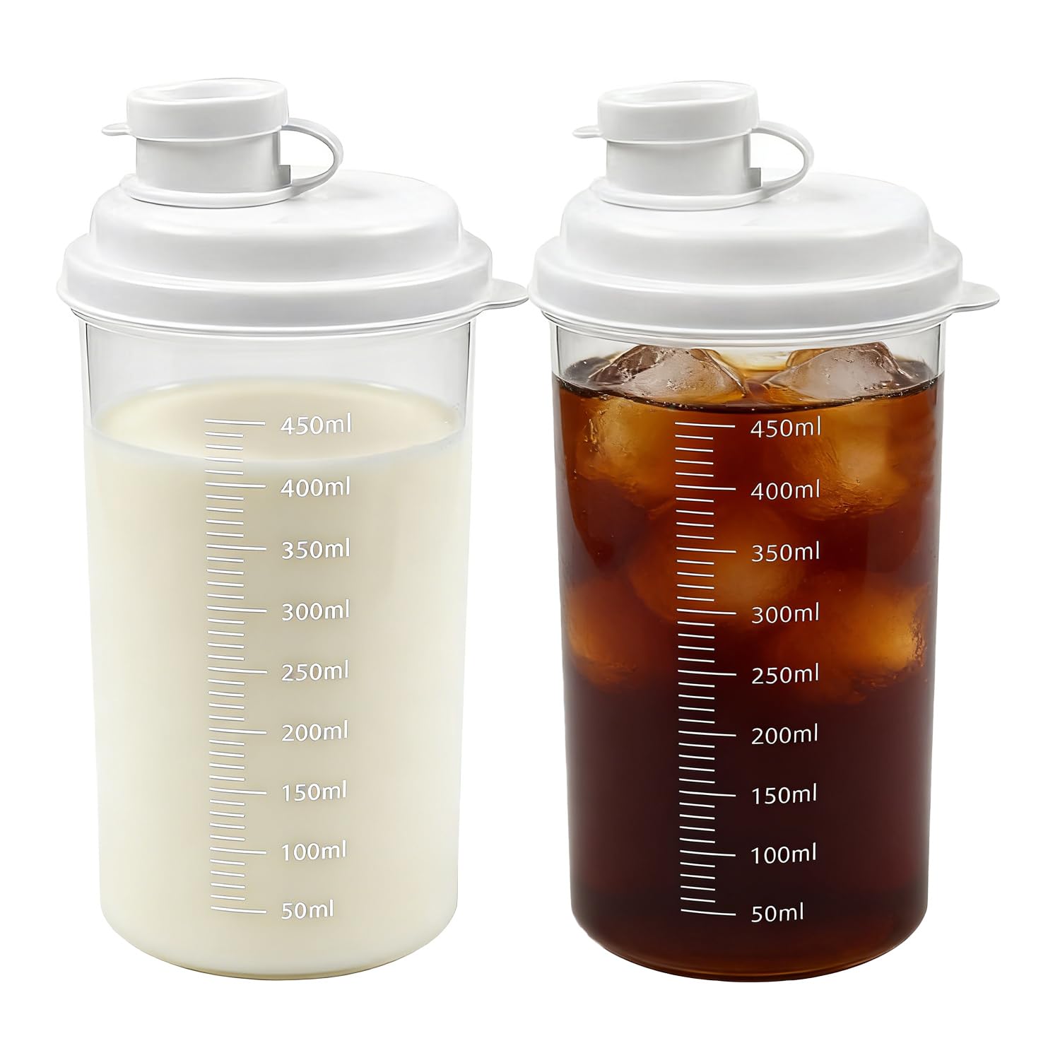 View 1 of 2 Pack Plastic Milk Bottle with Dispenser, 16.9 OZ Reusable Juice Bottle with Leakproof Lid & Scale, Milk Container for Refrigerator Pour Spout for Juice, Coffee, Iced Tea, Beverage