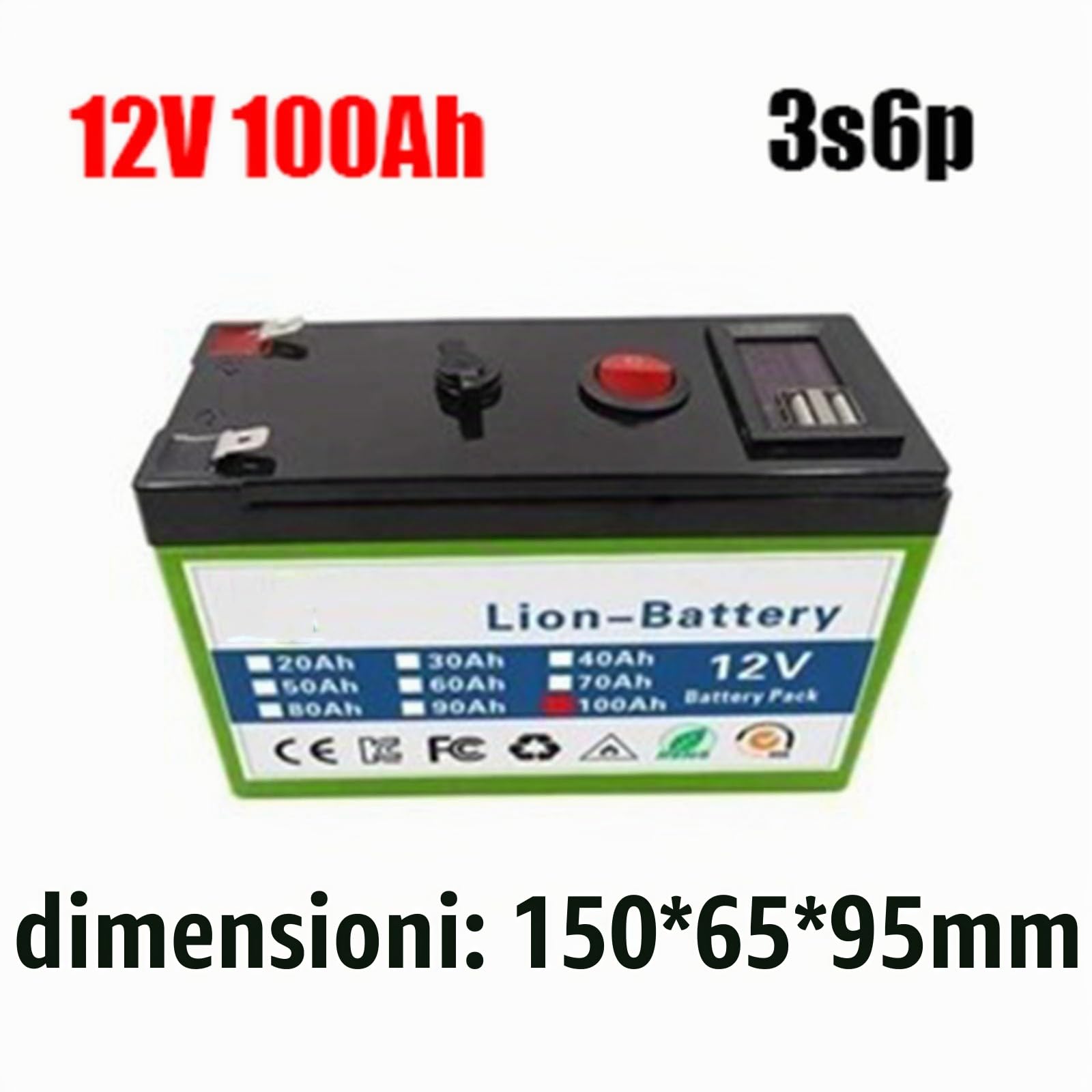 Batteria Agli Ioni di Litio per Veicoli Elettrici da 12V E 100Ah Batterie Agli Ioni di Litio 3S6P per Irroratrici da 200W Veicoli Elettrici per Bambini Motore con BMS + Caricabatterie 12V 100Ah