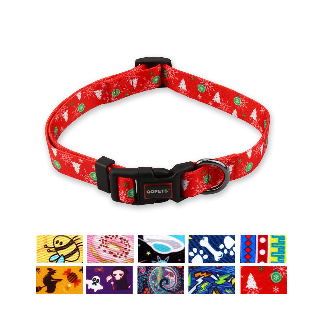 QQPETS Christmas Day Dog Collar: Soft Comfortable Adjustable Pet Collars for Puppy Small Medium Large Dogs Walking (S, Red)