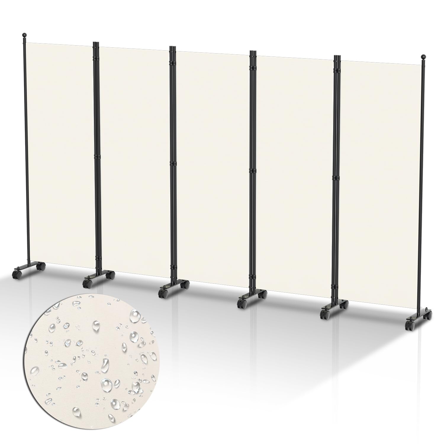 Paravent Raumteiler 284x181cm，Trennwand Freistehend Sichtschutz auf Rollen, Umkleide Sichtschutz Raumtrenner 5 Teilig für Büros, Balkon(Weiß)