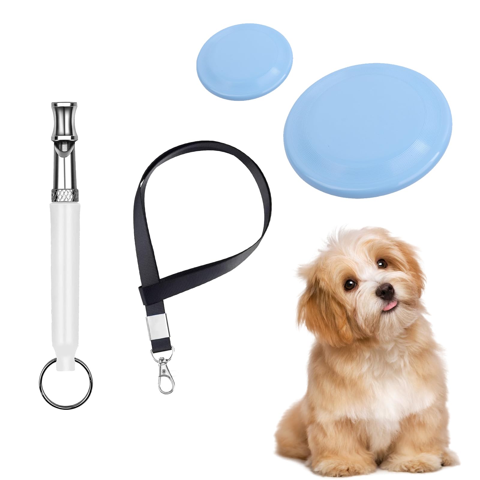SWYSGS Silbato para Perros Profesional - Silbato Perros de Frecuencia Normalizada - Ideal para Adiestramiento y para Callar Perros,con 2 Piezas Perros interactivos Frisbee(Blanco)