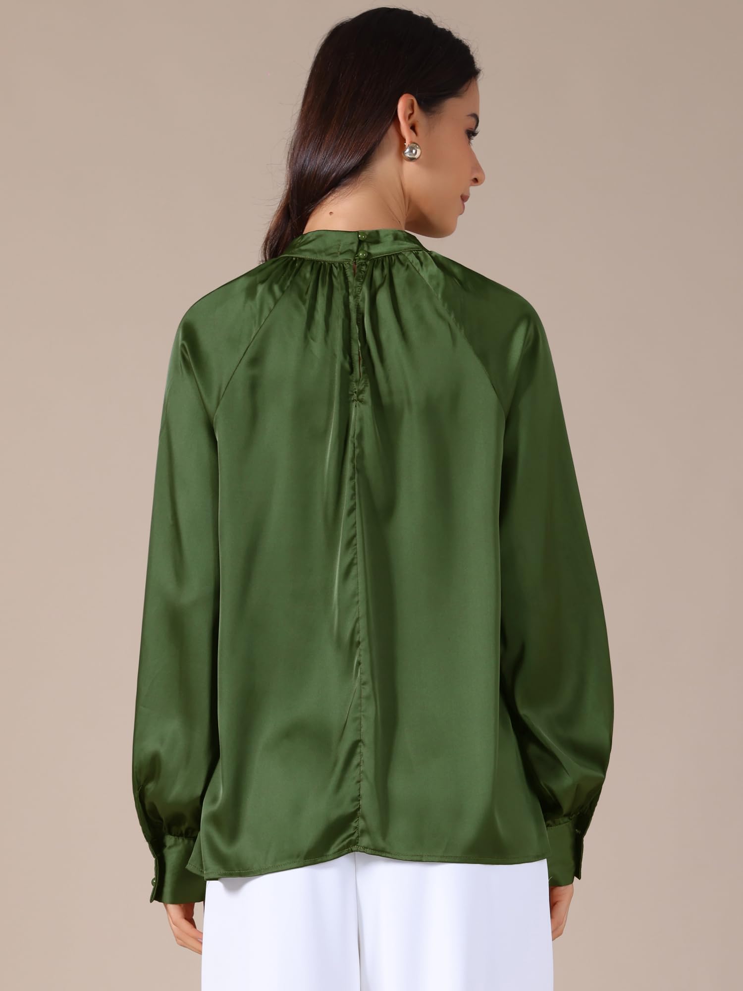 Allegra K Chemisier en satin plissé à manches longues en soie pour femme