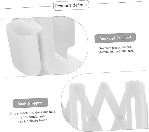 Miniatura 6 de Veemoon Organizador de plástico para libros, organizador de mesa, resistente, sujetalibros de metal para el hogar, sujetalibros plegable,