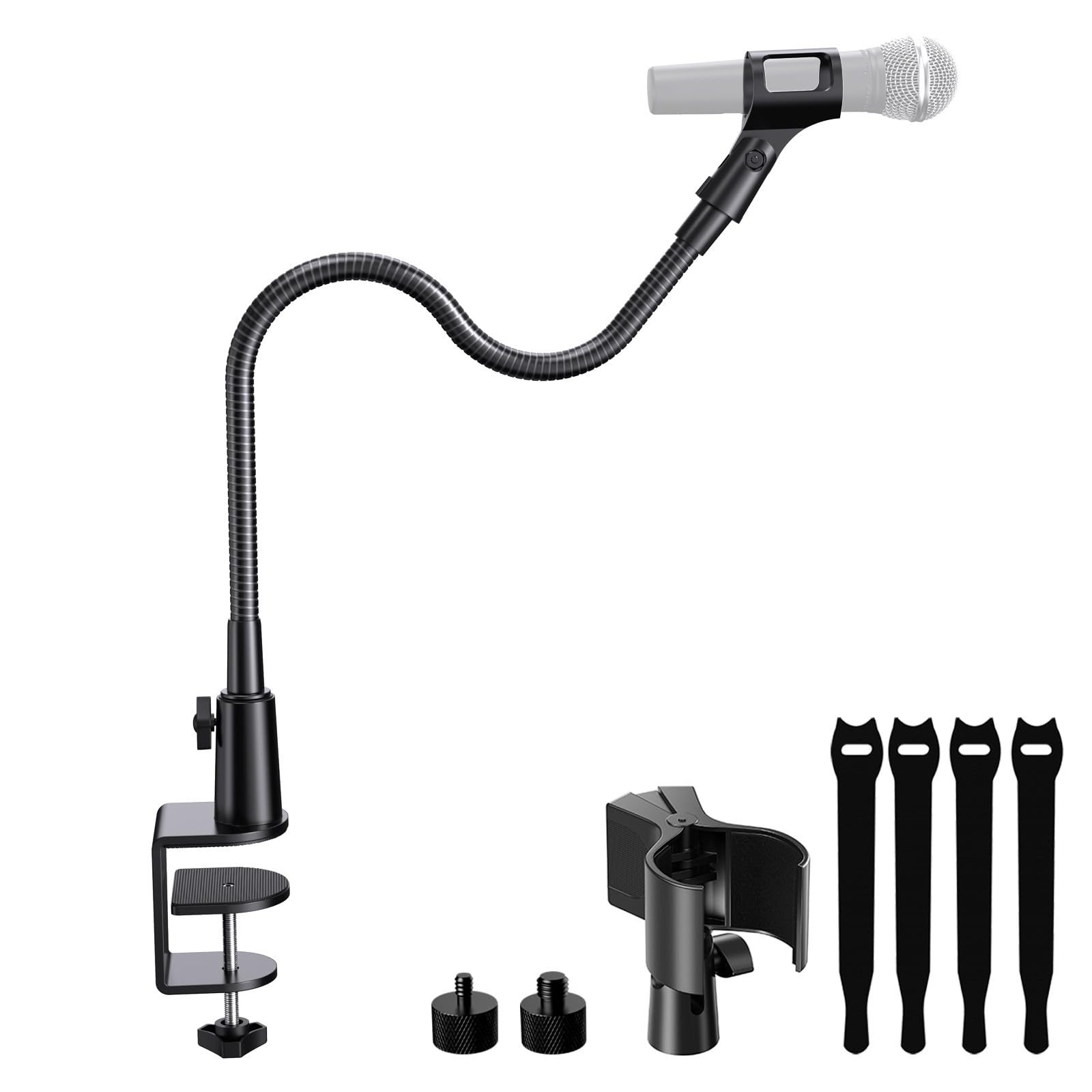 Flexibler Schwanenhals-Mikrofonständer mit Tischklemme, robust, mit 2 Mikrofonhaltern, 0,6 cm und 0,95 cm Adapter, für Gaming, Live-Streaming, Podcast, Konferenzen und Podium, 48,3 cm (19 Zoll)
