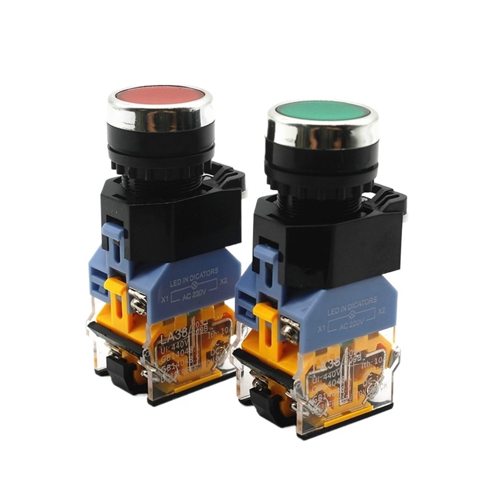 Interrupteur à Bouton-Poussoir argenté de qualité LA38-11DT LA38-11DNZS avec Voyant Lumineux Marche/arrêt, Verrouillage Automatique, 22 mm, 220 V, 24 V, voyants LED(Rosso,24V)