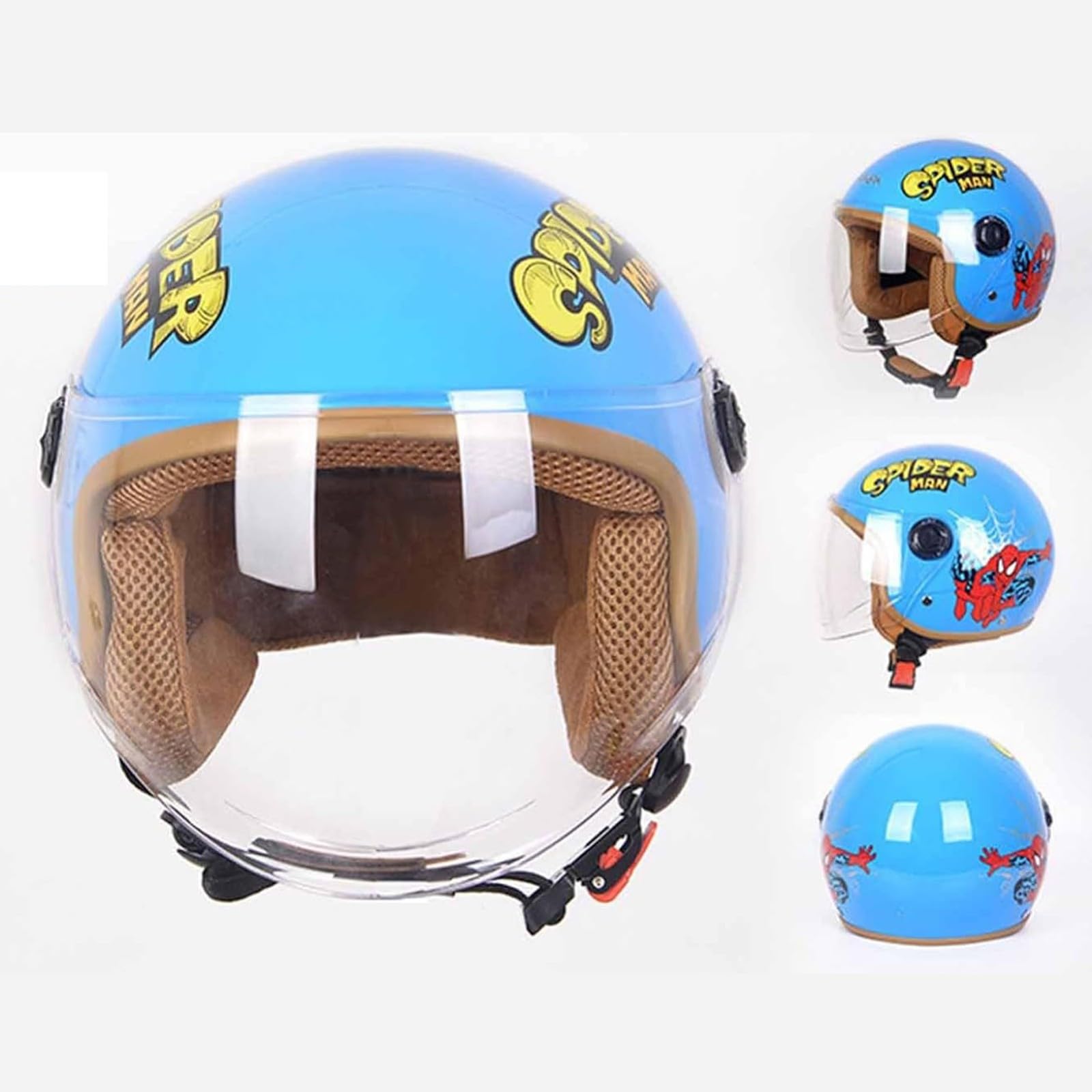Casco Moto Per Bambini, Casco Scooter per Ragazzi e Ragazze di 4-16 Anni, con Visiera Antigraffio, Scooter Elettrico Omologato ECE/DOT Gloss Black