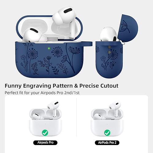 Miniatura 7 de Lerobo Funda para Airpod Pro de 2 y 1 generación USB C, bonita funda de silicona suave grabada con flores compatible con Apple AirPod ProPro 2,