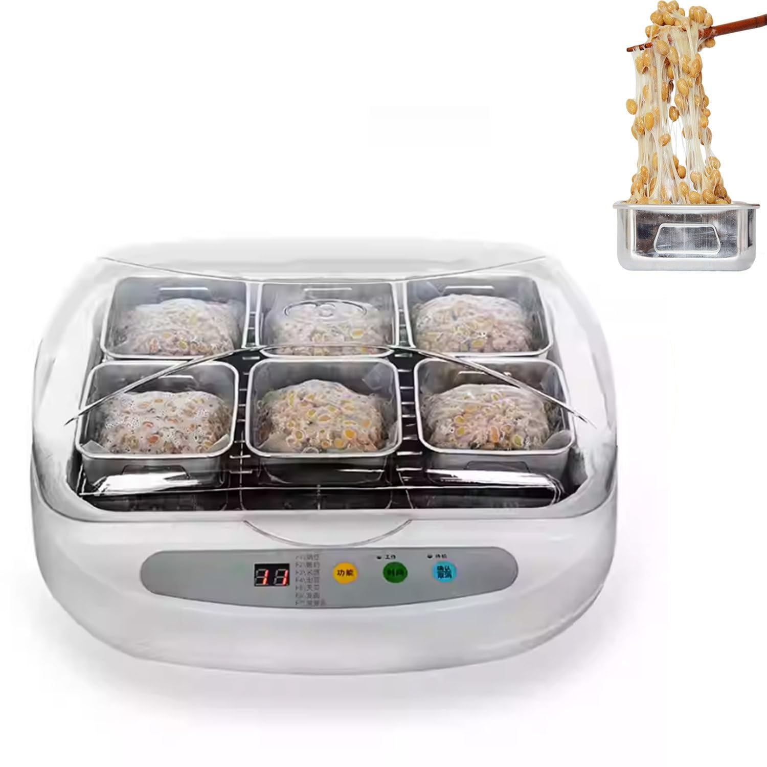 Automatischer Natto-Fermentierer – 3,5 l Fassungsvermögen mit vielseitigen Edelstahlbehältern; inklusive Isolierhaube für Joghurt und eingelegtes Gemüse