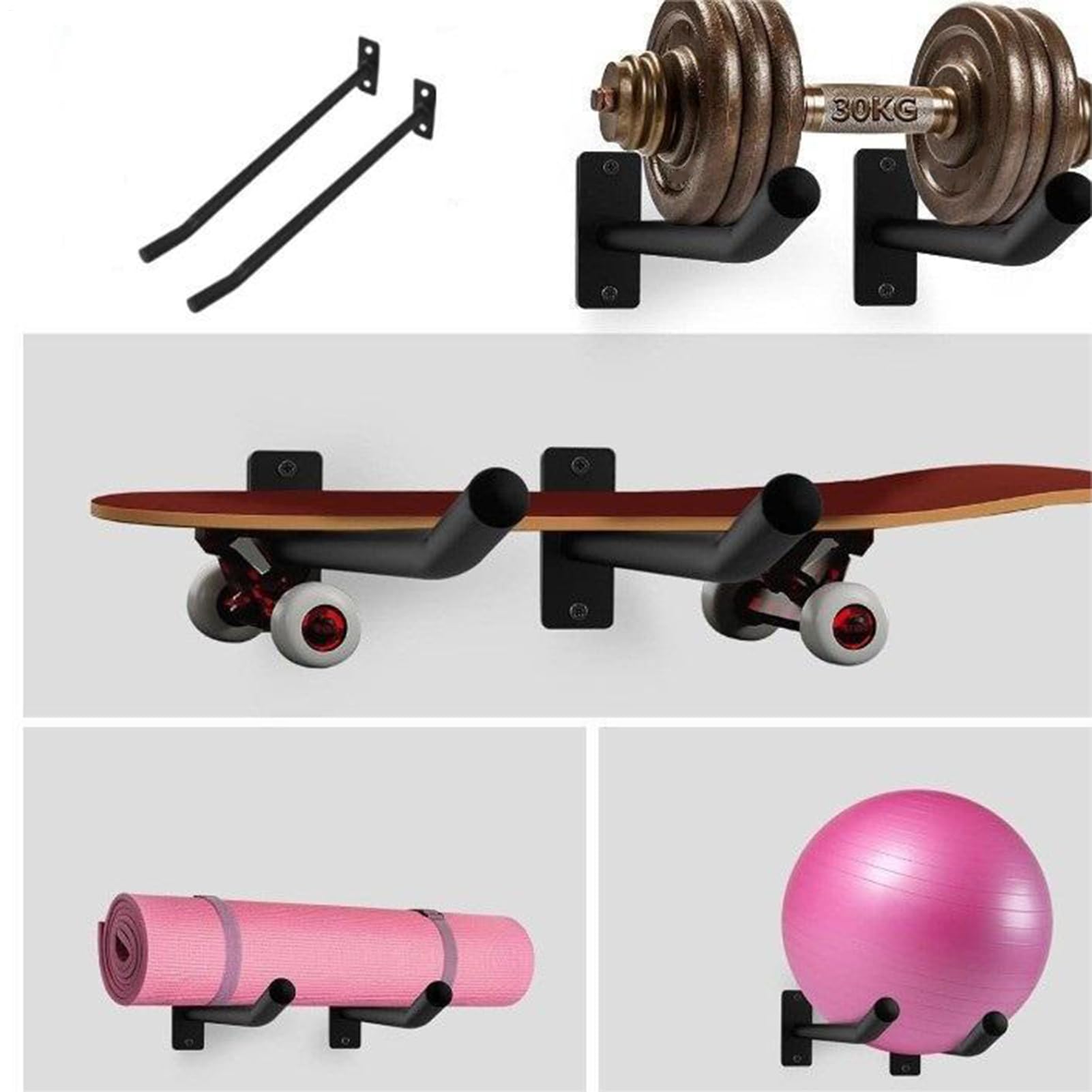 Soporte de pared para bolas de yoga, 2 uds, 39x4x10 cm, 30 kg, organizador de almacenamiento