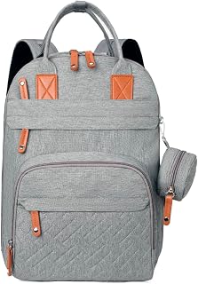Diaper Bag Backpack with Portable Changing Pad, Pacifier Case and Stroller Straps, Large Unisex Baby Bags for Boys Girls, Multipurpose Travel Back Pack for Moms Dads Gray