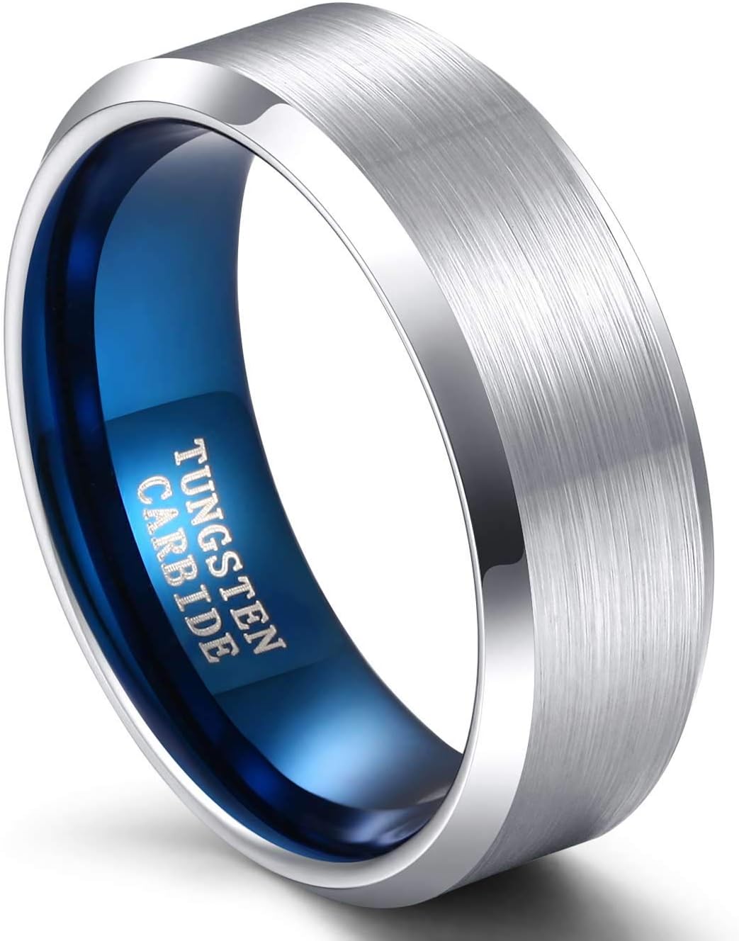 TRUMIUM 4mm 6mm 8mm Tungsten Wedding Band Ring for Men Women Silver Blue Two-tone Domed Matte Finished Comfort Fit 4-15