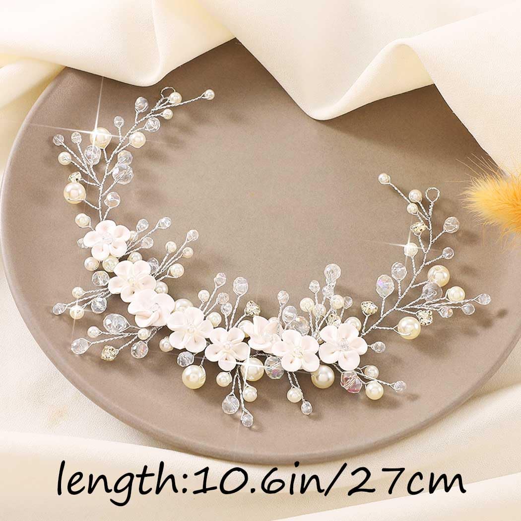 Unicra Cerchietto per capelli da sposa con fiori, color argento, con perle, per donne e damigelle d'onore