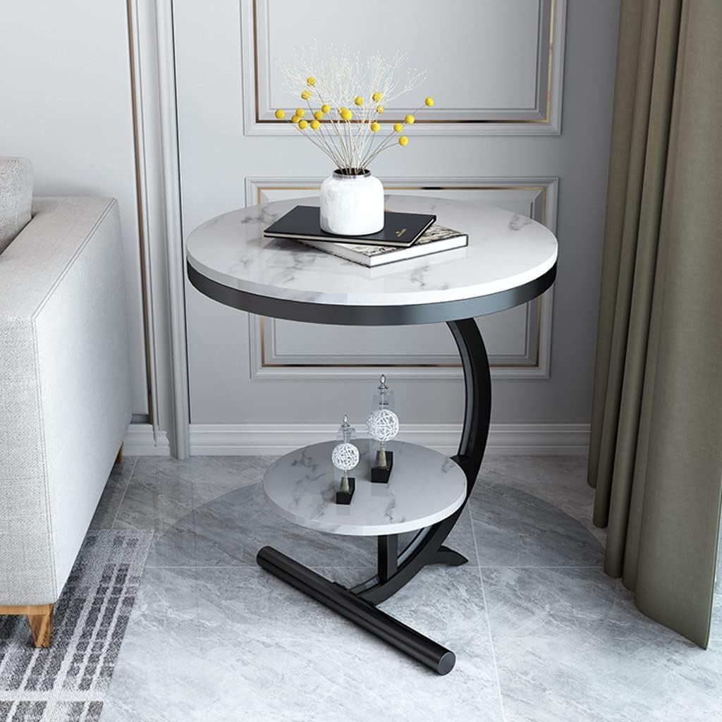 Vought Store 2 Tier Metal Frame C Shaped Marble Look Coffee Table End Table Snackes Tea Table Sofa Side Table for Living Room Bedroom Hallway or Office (Black White) (B0D6KYR4PW) Amazon Price History, Amazon Price Tracker