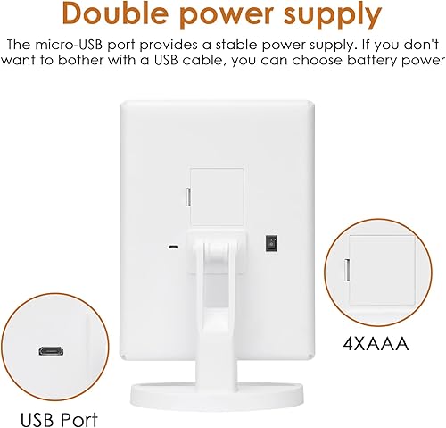 Miniatura 3 de Espejo de maquillaje con luces, espejo de brillo ajustable para baño, aumento 1X/2X/3X/10X y pantalla táctil, espejo de maquillaje triple con dos