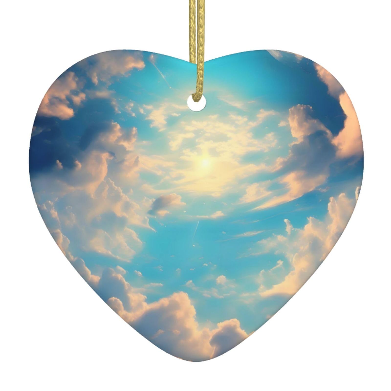 Cloudy Sky Ceramic Christmas Heart Pendant with Silk Thread, Christmas Tree Home Decoration