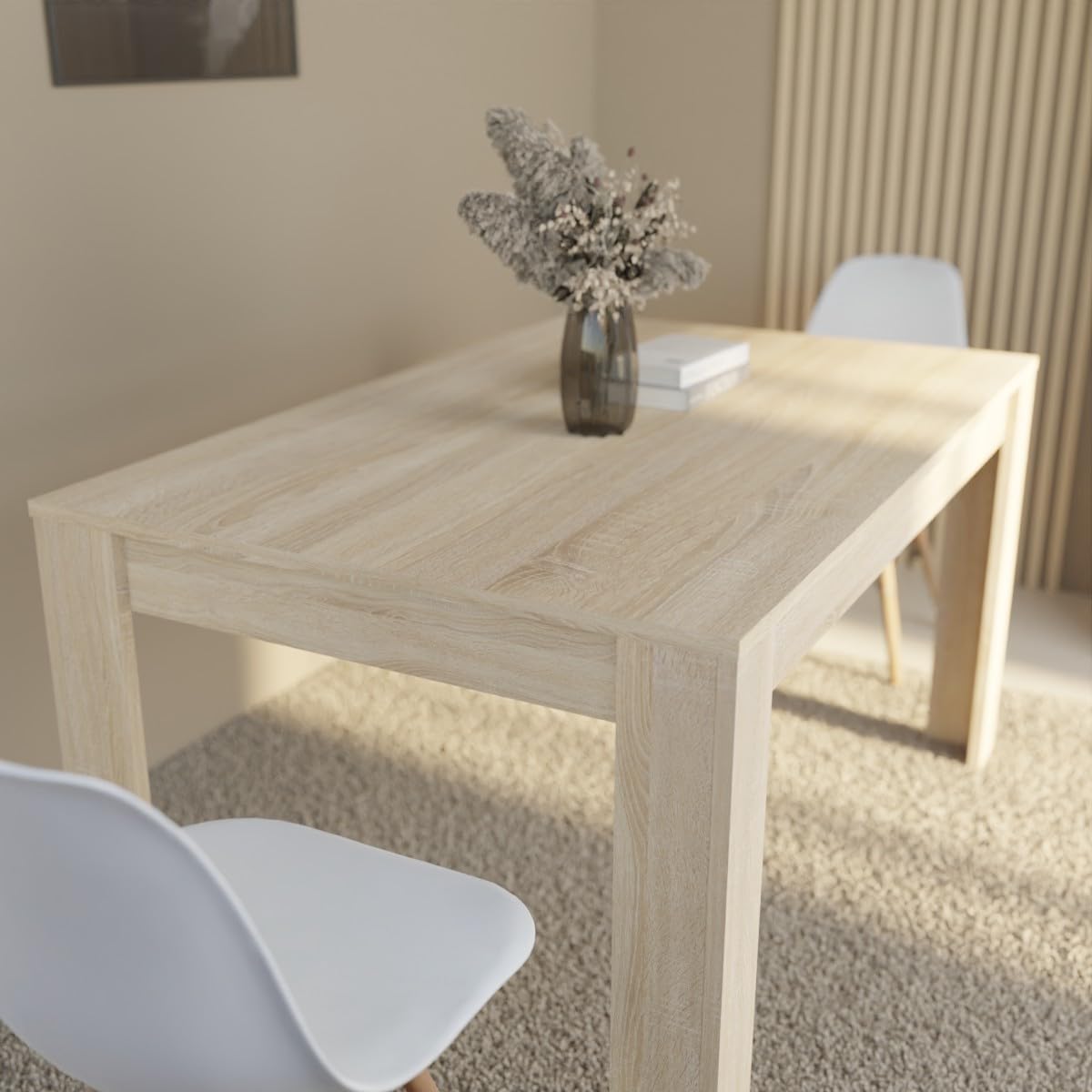 amuéblate online - Mesa de Comedor o Salón, Modelo Mónaco, Robusta y Funcional, Color Cambria, Medidas: 140 cm (Largo) x 80 cm (Ancho) x 75 cm (Alto)
