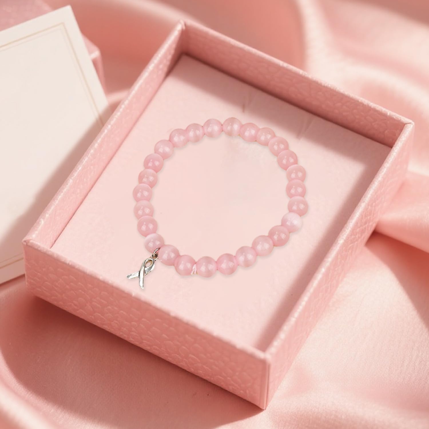 Pink Crystal Bracelet, Rose Quartz Bead Jewelry Inspirational Handmade Elastic Bracelet with Encouragement Card for Women & Men Gifts - Image 6