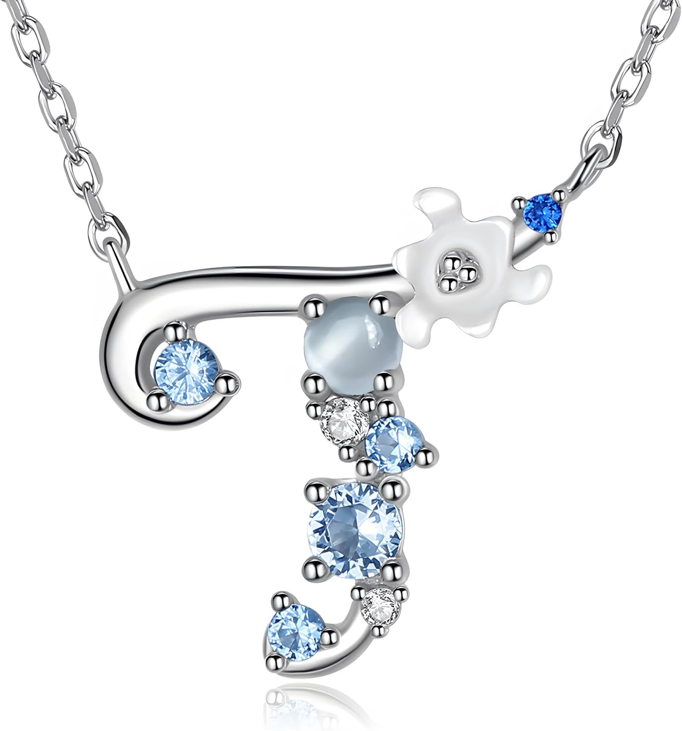 VIKI LYNN Initial Necklace for Women 925 Sterling Silver Initial A to Z Letter Pendant Necklace with Blue Flower Cubic Zirconia Birthday Engagement Gift for Women,Mom, Couple