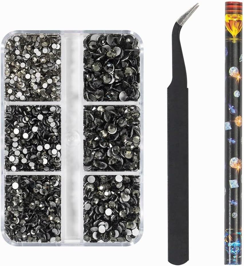 HNUIX Luxury Shini 3D Diamond Transparent Gray Multi-Size Nail Rhinestones Flatback Nail Charms Flat Bottom Crystals Nail Art 3D Decoration Gem Kit - (Color: Transparent Gray)