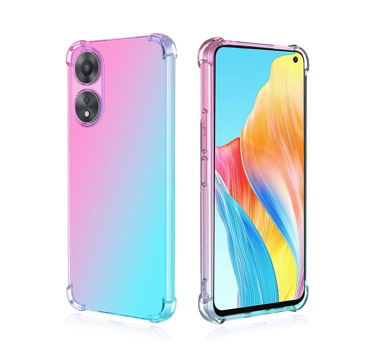 GOKEN Cover per Oppo A78 4G, Silicone TPU a Gradiente Colori Custodia, Soft Rubber Protettiva Case, Antiurto Antiscivolo Protezione Shell, Rosa/Verde