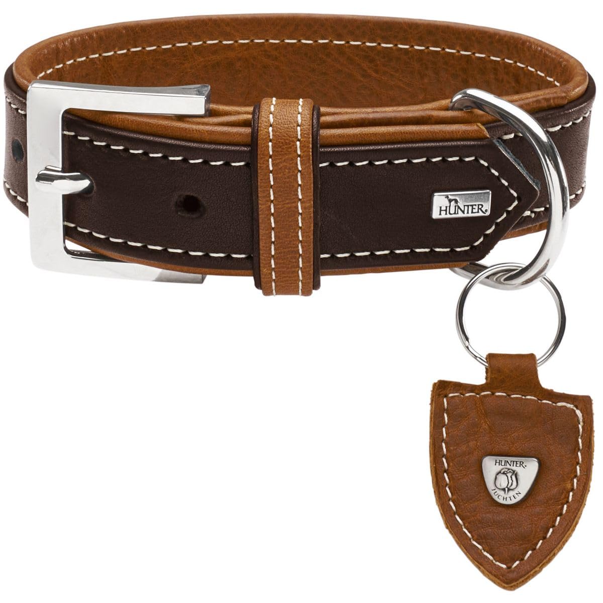 HUNTER TARA Hundehalsband, Leder, Juchtenleder, belastbar, witterungsbeständig, 50 (S-M), dunkelbraun/cognac