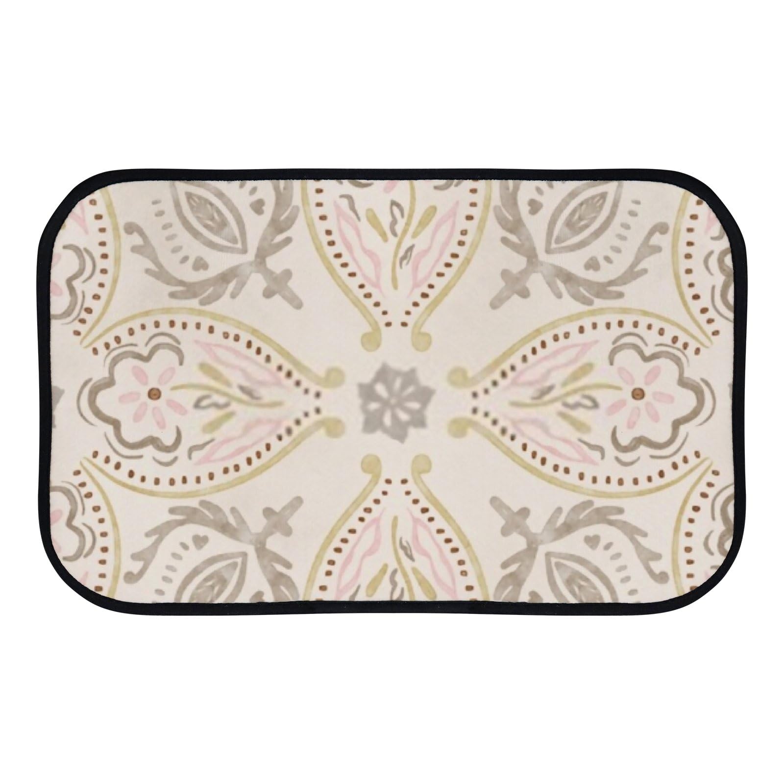 Nuansexi Bathroom Rugs Boho Pattern Vintage Style Beige Floor Mats Non Slip Bathmat Doormat Tub Mat Coral Velvet Absorbent Entrance Carpet Mats Machine Washable Bedroom Decor