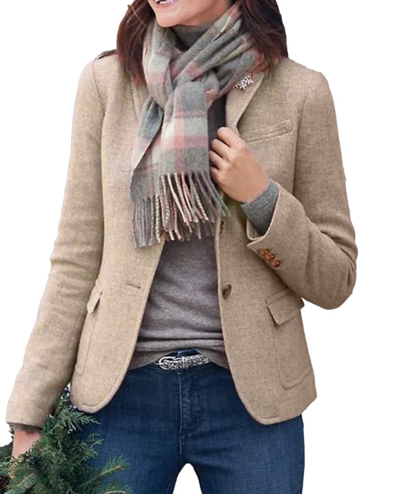 BZB Women's Casual Blazers Long Sleeve Lapel Open Front Work Office Bussiness Warm Blazer Jackets Khaki