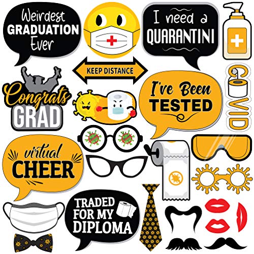 Large Graduation Photo Booth Props 2021 - DIY Required, 25 Pcs | 2021 Graduation Photo Props | Black and Yellow Graduation Decorations 2021 | Congrats Grad Party Pose Sign, Class of 2021 Picture Props