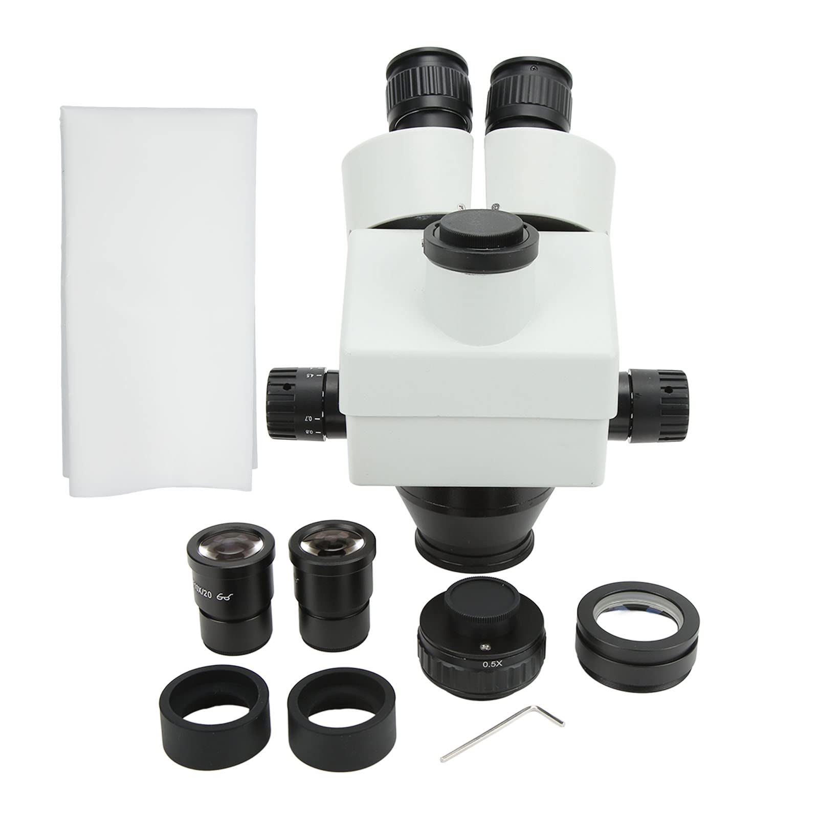 Cabezal de Microscopio Trinocular con Zoom, Cabezal de Microscopio Estéreo de Vidrio Metálico de 3,5X a 90X con Oculares WF10X de 30 Mm, Inclinación de 45 Grados y Rotación de 360 ​​Grados