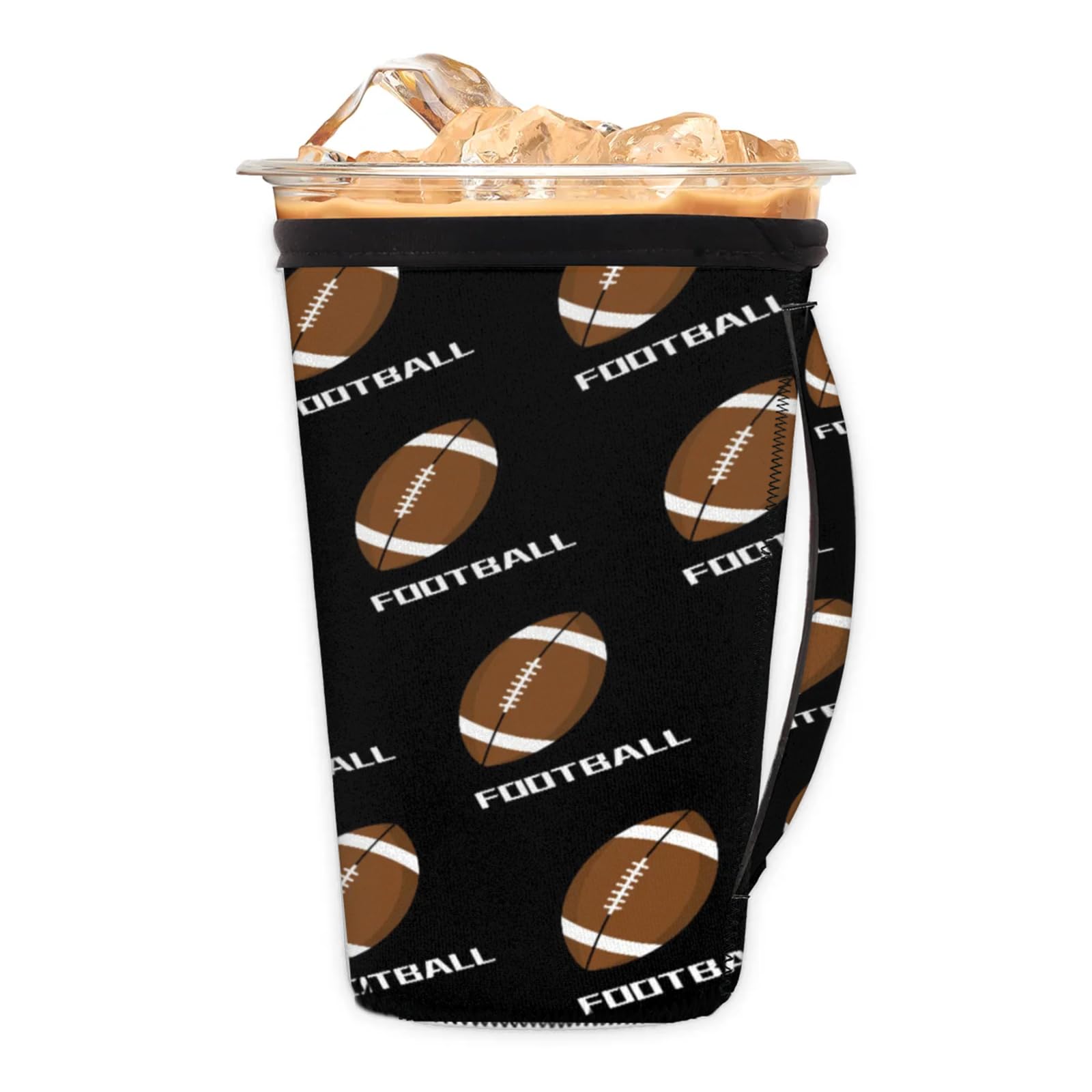 Abstract Hand Painted Rugby Balls Reusable Neoprene Coffee Sleeve with Handle Insulated Iced Coffee Cup Holder Reduces Condensation Fits 24-28 oz Cups M