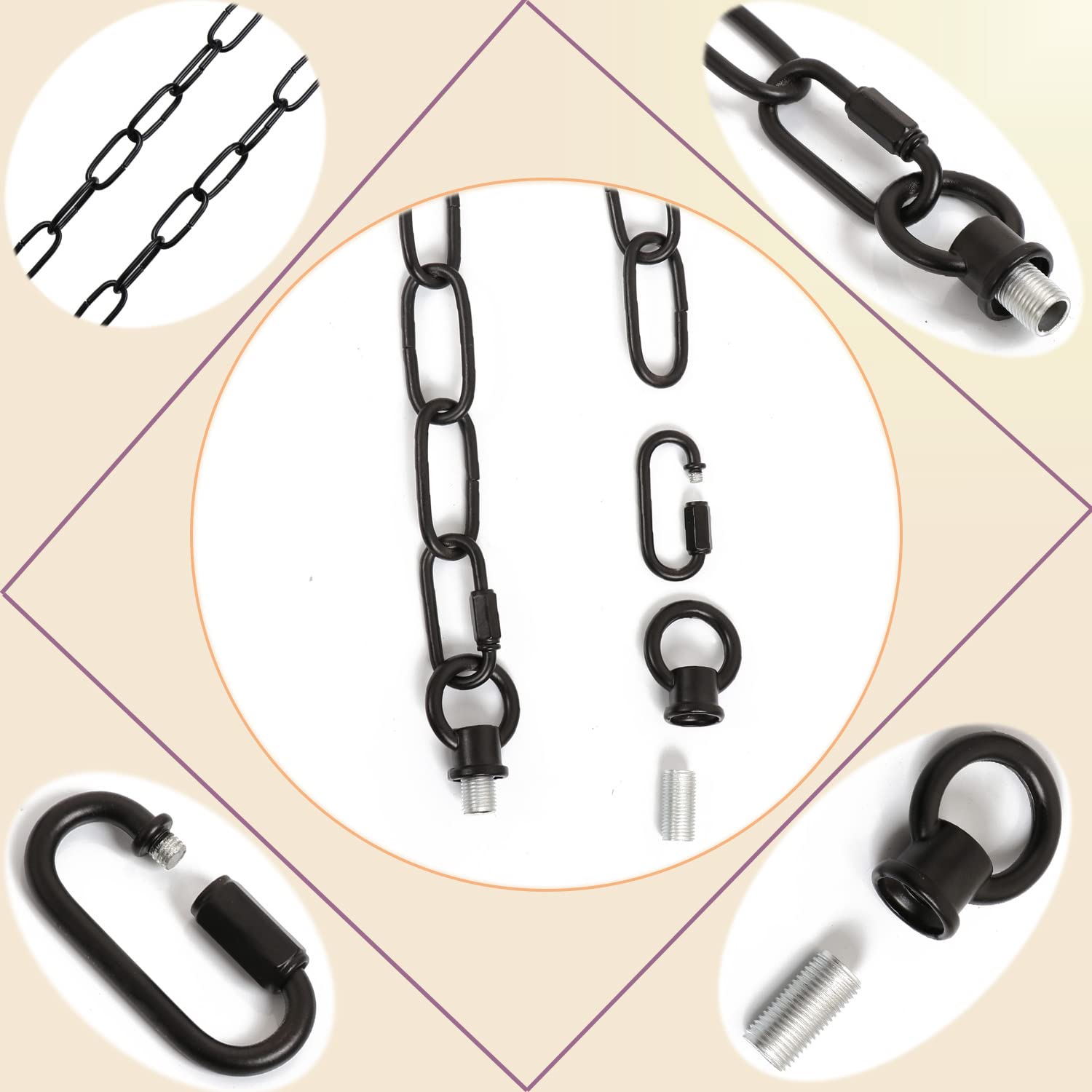 10 Feet Heavy Duty Black Chain with 5" Light Canopy Kit for Chandelier, Swag Light Kit Light Fixture Mounting Bracket for Hanging Light — Amazon image 4